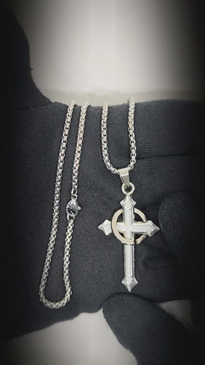 INTERWOVEN CROSS - 27mm Pure Titanium Steel Pendant with 24inch Round Box 4mm Chain for Men & Boys