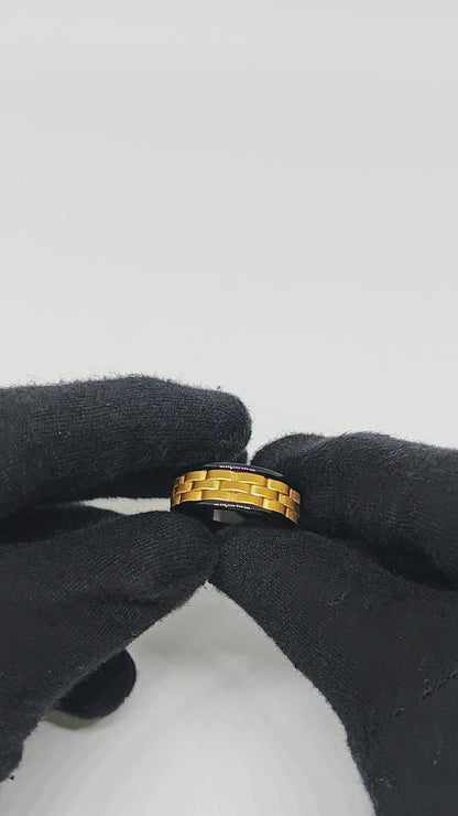 TITAN GRID GOLD  - Pure Stainless Steel Men’s Black-Gold Plated Ring (Size : 17-22-27)
