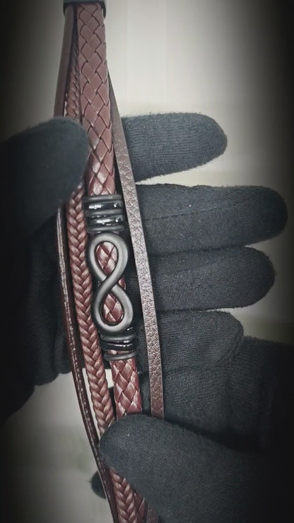 INFINITY WRAP - BROWN- 27mm Genuine Leather Multi-Layer Braided Bracelet with Stainless Steel Magnetic Buckle for Men & Boys (8 inch)