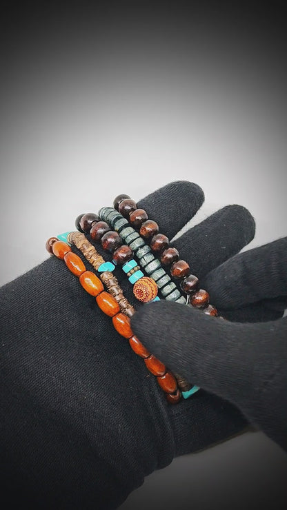 RUSTIC HORIZON - 5 Pcs Brown Genuine Leather Adjustable Bracelet Set for Men & Boys (8 inch)