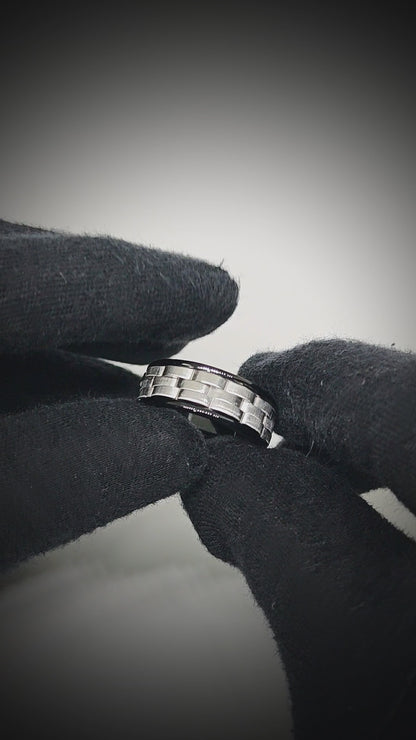 TITAN GRID RING - Pure Stainless Steel Men’s Steel-Black-Plated Ring (Size : 17-22-27)