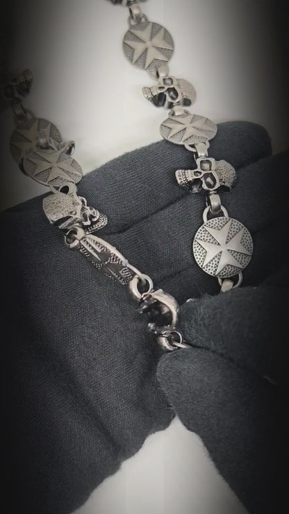BONE STAR - Antique Steel 12mm Titanium Steel Skull Heavy Biker Chain for Jeans with Lobster Clasps for Men & Boys - 20 inch