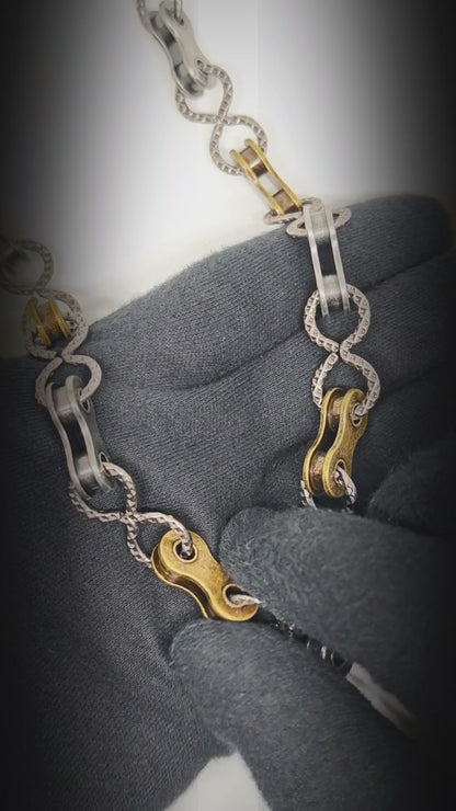 MECHLINK - Antique Steel Gold 12mm Titanium Steel Skull Heavy Biker Chain for Jeans with Lobster Clasps for Men & Boys - 20 inch