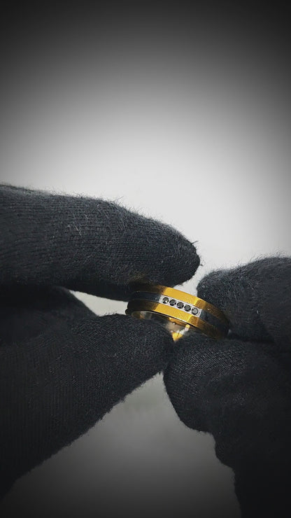 IMPERIAL AXIS RING - Pure Stainless Steel Men’s Steel-Gold-Plated Ring (Size : 17-22-27)