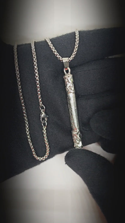 ARCANE SCRIPT BAR - 10mm Pure Titanium Steel Pendant with 27inch Round Box 4mm Chain for Men & Boys