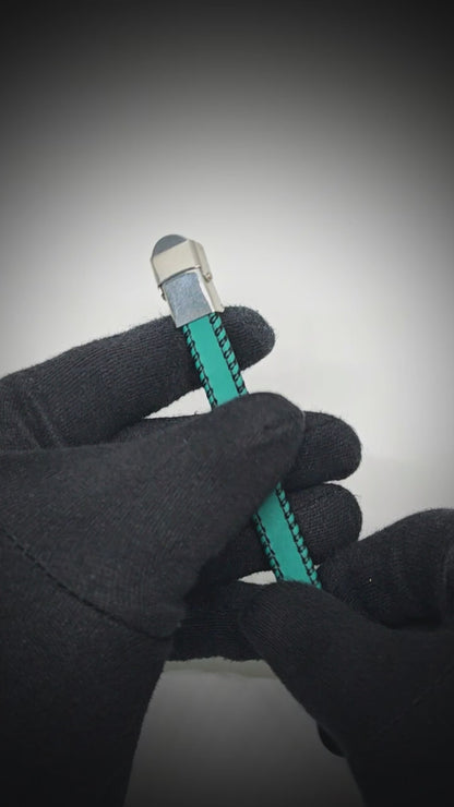 INFINITY NOIR - Teal Green 10mm Genuine Leather Bracelet with Stainless Steel Fold-Over Push Clasp for Men & Boys (8 inch)