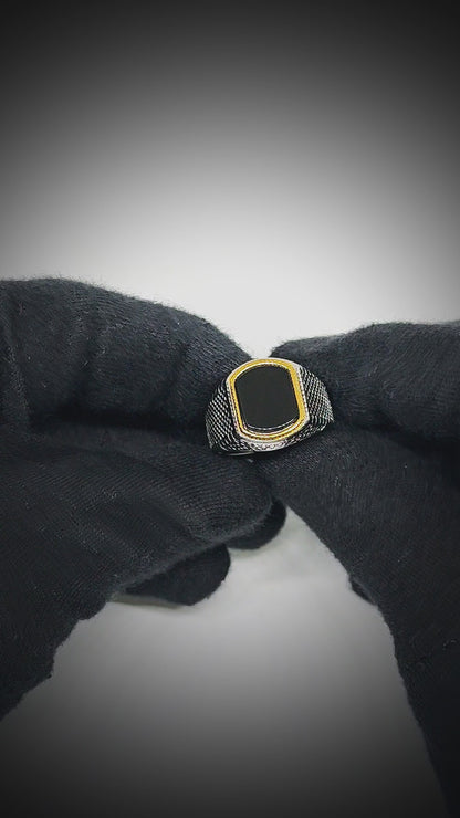 OBSIDIAN FRONTIER - Pure Stainless Steel Men’s Steel Plated Ring (Size : 16-26)