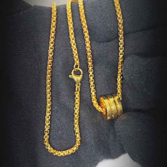 TRIPLE BARREL - GOLDEN - 9mm Pure Titanium Steel Pendant with 23inch Round Box 4mm Chain for Men & Boys — SS Pendant/ Necklace for Men | THE MEN THING