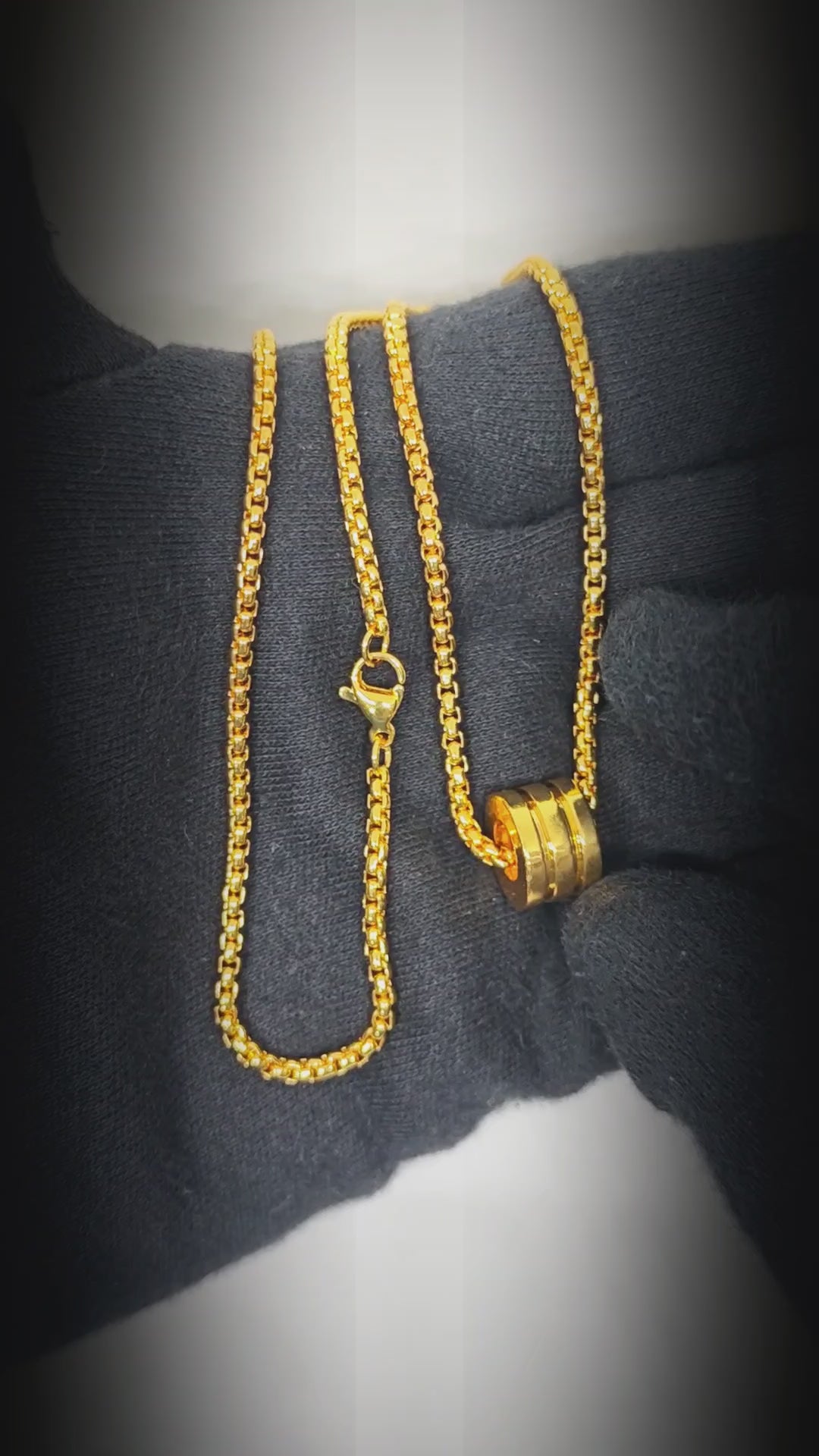 TRIPLE BARREL - GOLDEN - 9mm Pure Titanium Steel Pendant with 23inch Round Box 4mm Chain for Men & Boys — SS Pendant/ Necklace for Men | THE MEN THING