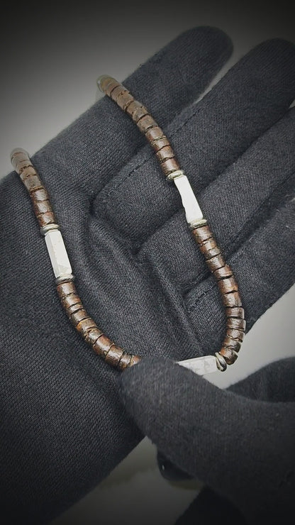 WILDWOOD TRIBAL - White 6 mm Beaded Necklace for Men and Boys (21 inches with adjustable silver cable chain)