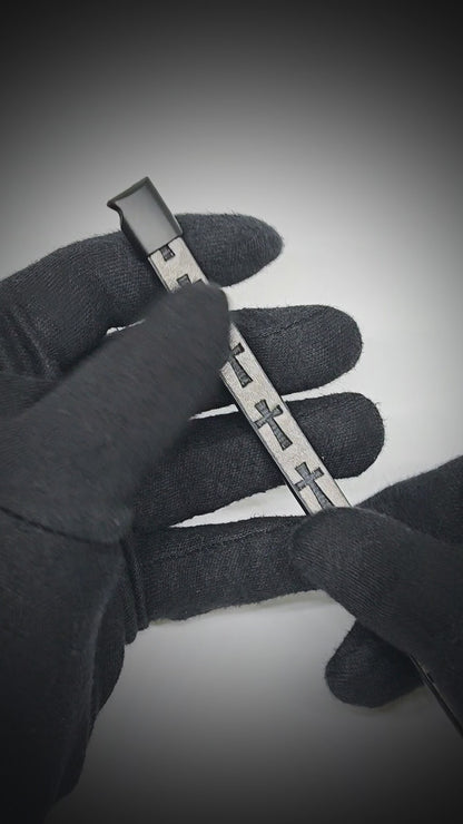 ROGUE GREY CROSS - 10mm Genuine Leather Bracelet with Stainless Steel Magnetic Buckle for Men & Boys (8.5 inch)