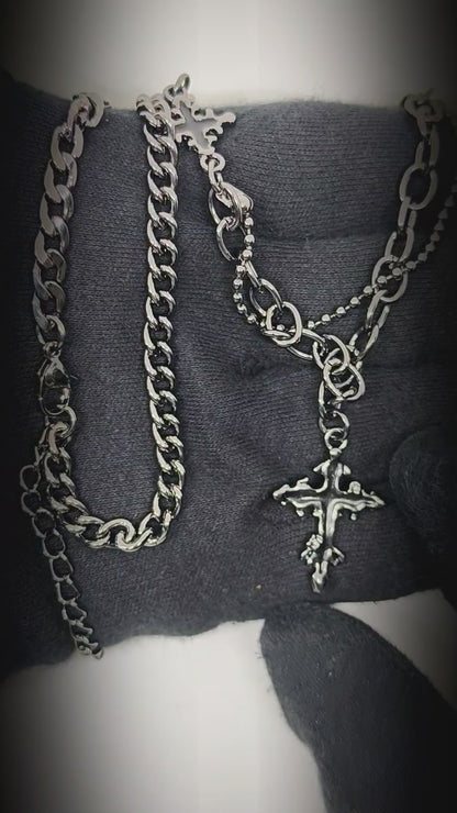 DARK CREED CROSS BLACK - 21mm Titanium Steel Pendant with 18 to 20inch Adjustable Cube 6mm Chain for Men & Boys