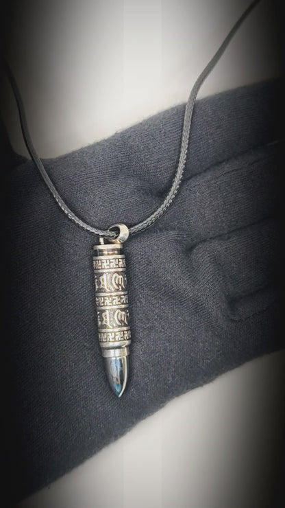 THE SECRET BOX BULLET - 11mm Pure Titanium Steel Pendant with 24 to 26inch Adjustable Leather Rope Necklace for Men & Boys