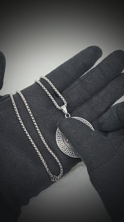 LION SEAL - 40mm Titanium Steel Pendant with 24inch Round Box 5mm Chain for Men & Boys