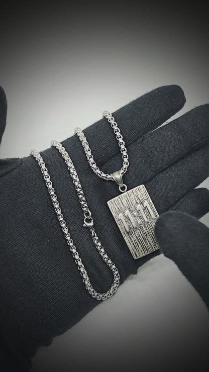 11:11 MANIFESTATION RECTANGLE - 24mm Pure Titanium Steel  Pendant with 24inch Round Box 5mm Chain for Men & Boys