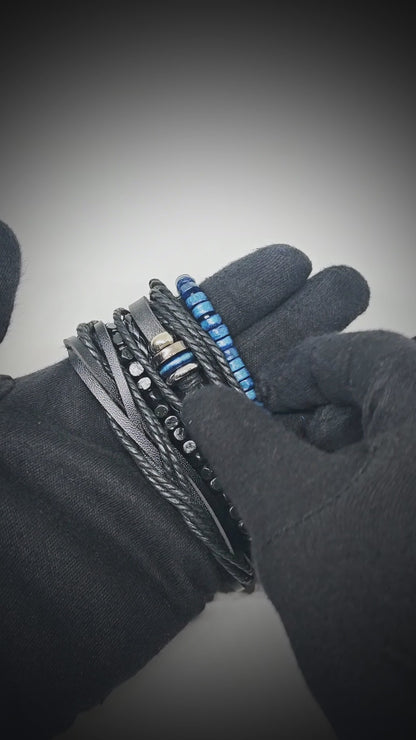 ROGUEFIT - 4 Pcs Genuine Leather Adjustable Bracelet Set for Men & Boys (8 inch)