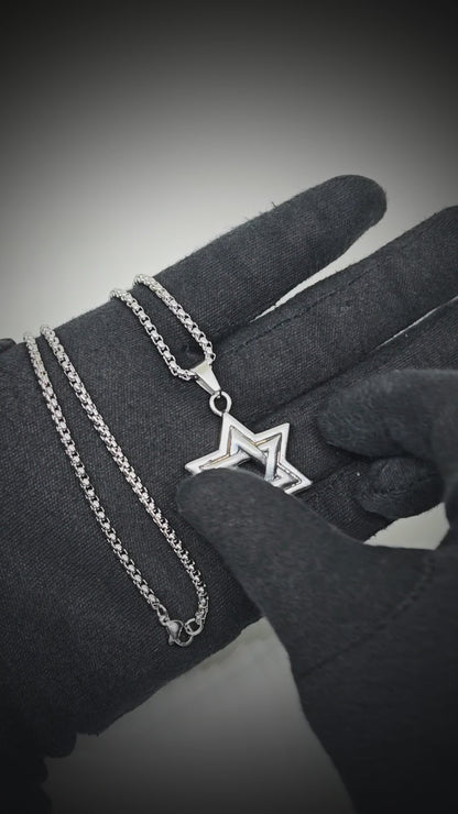 STAR LATTICE - 34mm Titanium Steel Pendant with 24inch Round Box 5mm Chain for Men & Boys