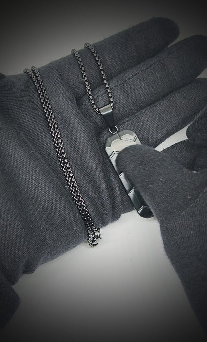 BLACK PRISM - 20mm Titanium Steel Pendant with 24inch Round Box 4 mm Chain for Men & Boys