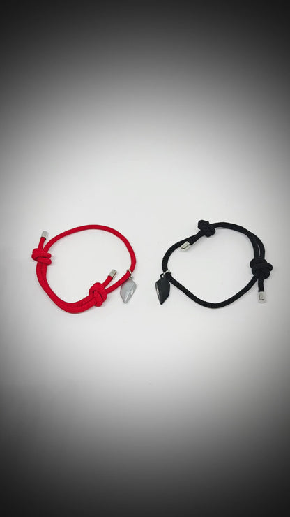 TWIN HEART LINK - Bracelet with Heart Charm for Men and Women Adjustable Couples Rope Bracelet