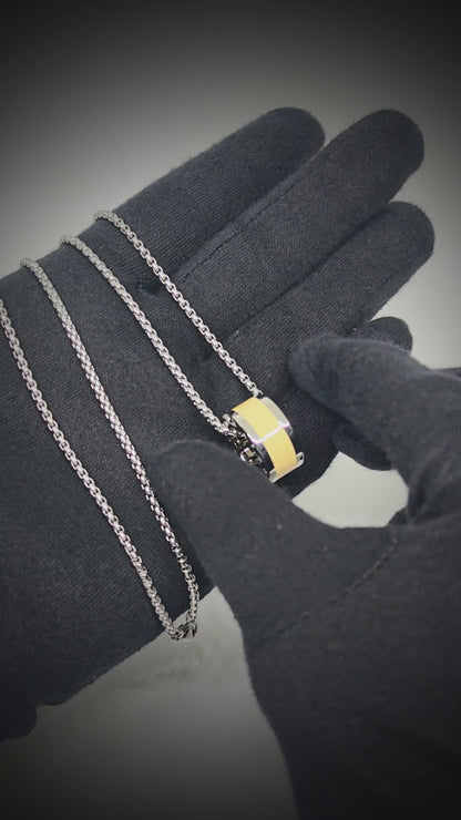 AURORA CORE - Pastel Yellow 21mm Titanium Steel Pendant with 24inch Round Box 4mm Chain for Men & Boys