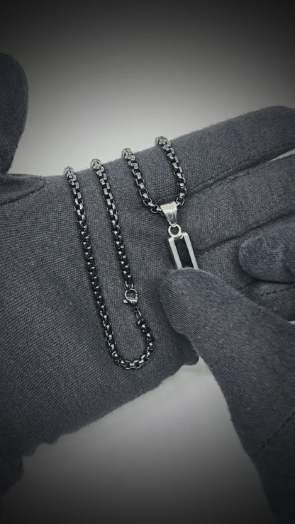 NORTH STAR BAR - 10mm Pure Titanium Steel  Pendant with 24inch Round Box 5mm Chain for Men & Boys