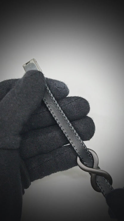 INFINITY NOIR - Black 10mm Genuine Leather Bracelet with Stainless Steel Fold-Over Push Clasp for Men & Boys (8 inch)