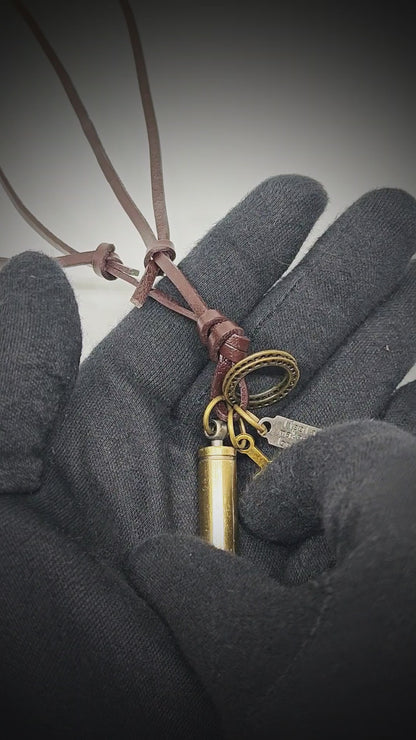 BULLET FAITH - Titanium Steel Gold BULLET  Pendant with Adjustable Pure Leather Cord Necklace for Men & Boys