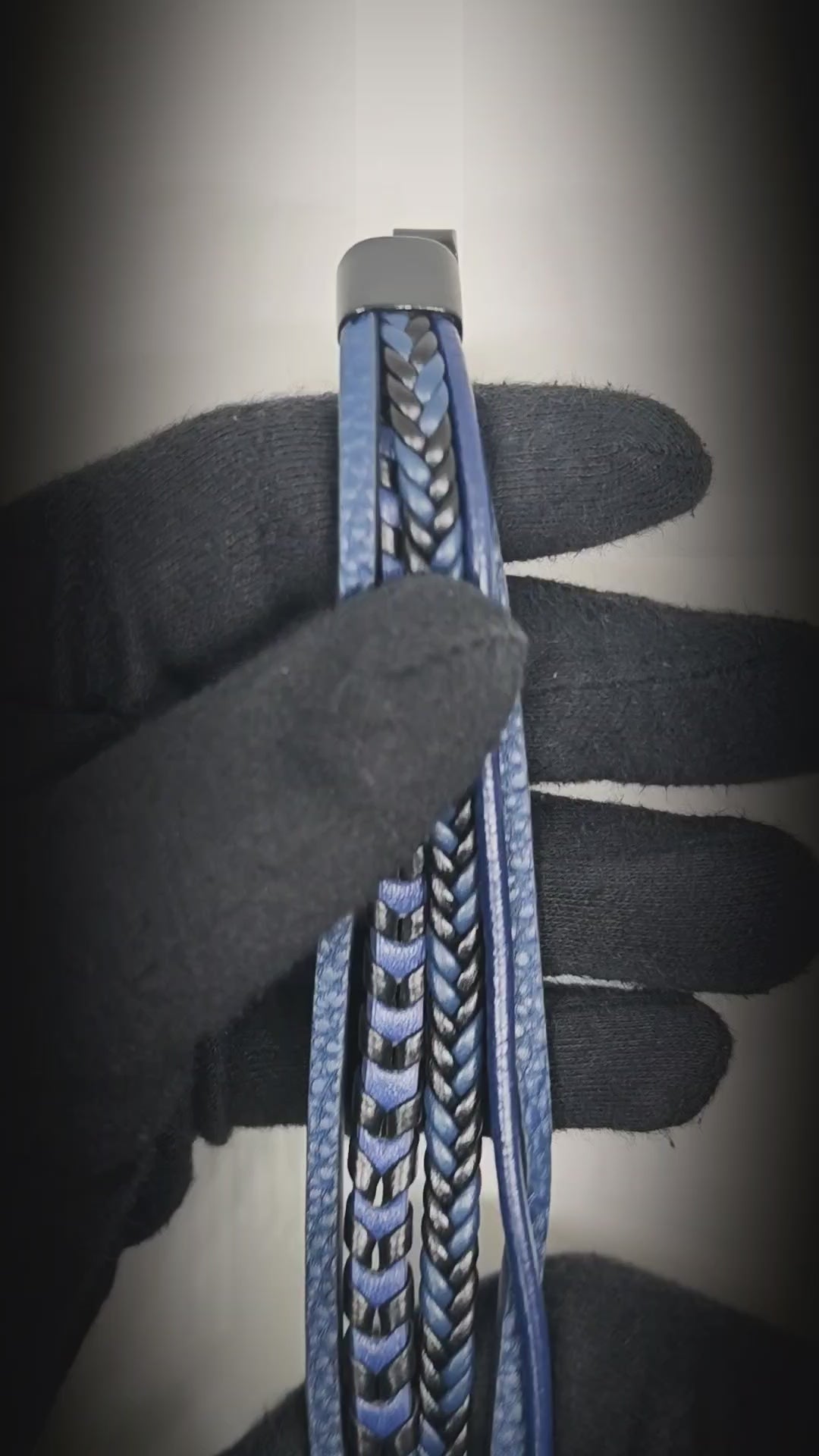 AZURE WAVE - Blue 25mm Genuine Leather Multi-Layer Bracelet with Stainless Steel Magnetic Black Buckle for Men & Boys (8 inch) — Leather Bracelet for Men | THE MEN THING