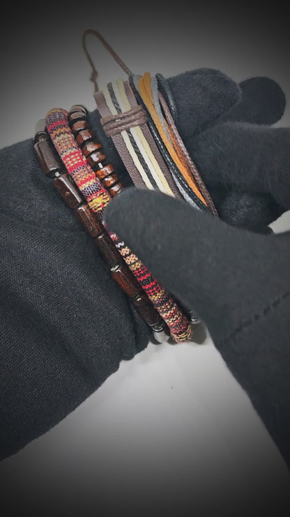 HERITAGE NOMAD - 5 Pcs Genuine Leather Adjustable Bracelet Set for Men & Boys (8 inch)