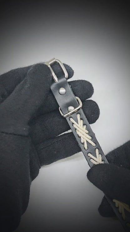 IVORY STITCH - 1.5mm Black Genuine Leather Adjustable Bracelet for Men & Boys (9 inch)