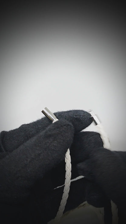 GRIMOAK TWIST - White 5mm Genuine Leather Bracelet with Stainless Steel Magnetic Barrel Push Clasp for Men & Boys (24 inch)