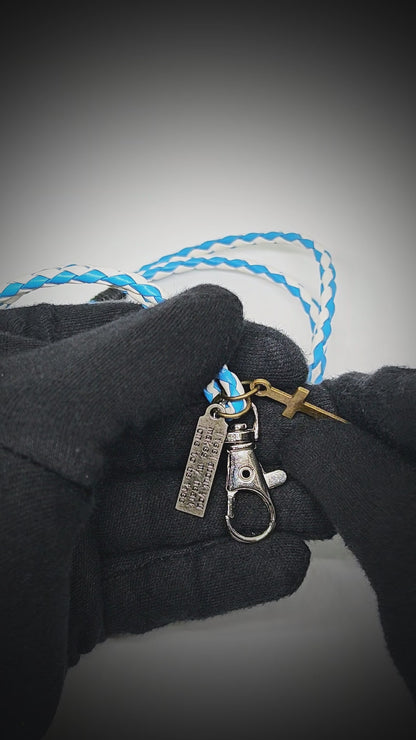 CROSSLOOM - White and Blue 10mm Genuine Leather Bracelet with Stainless Steel Lobster Clasp for Men & Boys (15 inch)