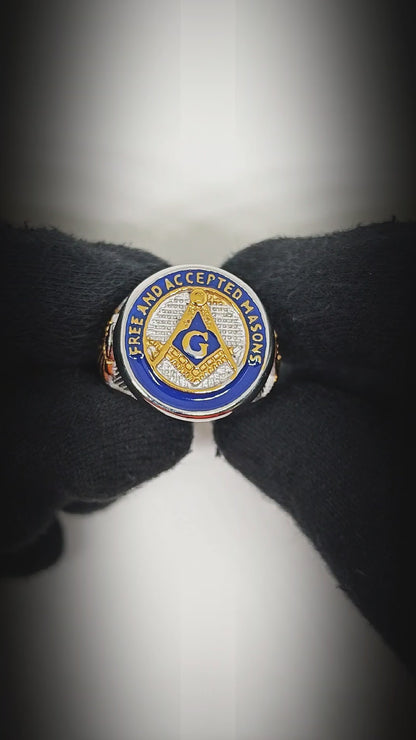 FREEMASONRY - Pure Titanium Rings For Men, Luxury Style, Blue Gold Tone (Size : 21-25)
