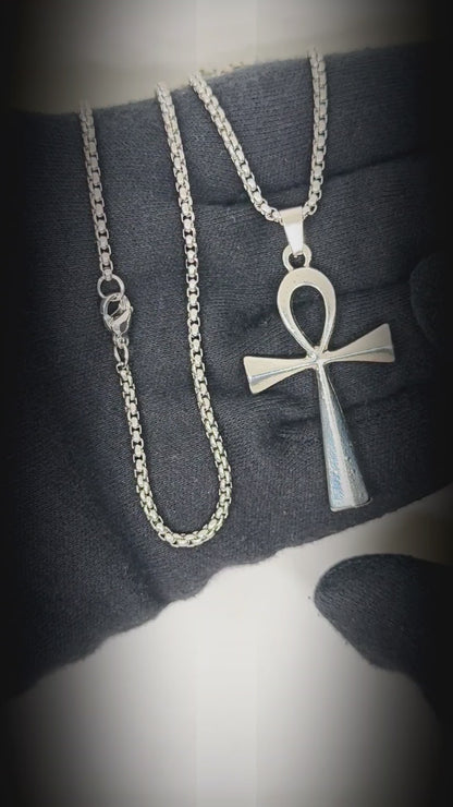 ANKH - 28mm Titanium Steel Pendant with 27inch Round Box 4mm Chain for Men & Boys