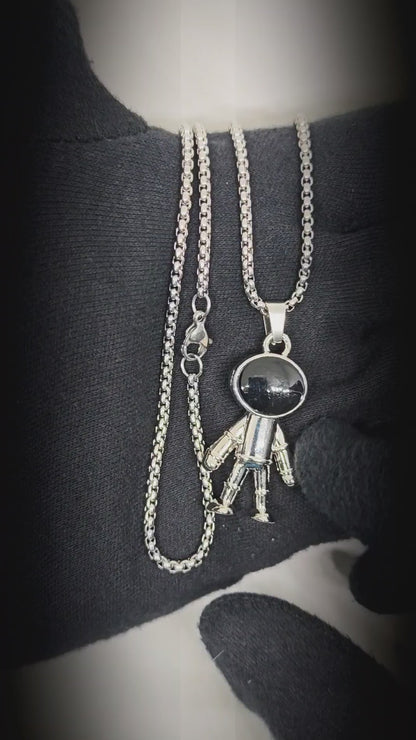 ROBOT BUDDY - 20mm Pure Titanium Steel Pendant with 28inch Round Box 4mm Chain for Men & Boys