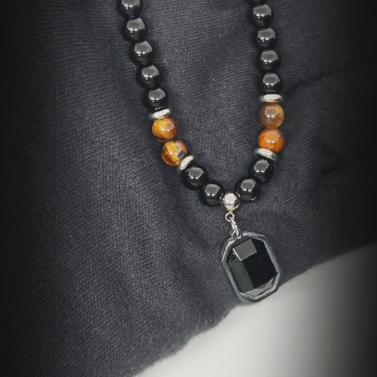 ONYX TIGER EDGE - 7mm Pendant with 19 to 21inch Adjustable Beaded 7mm Necklace for Men and Boys — Pearl / Bead Necklace for Men | THE MEN THING