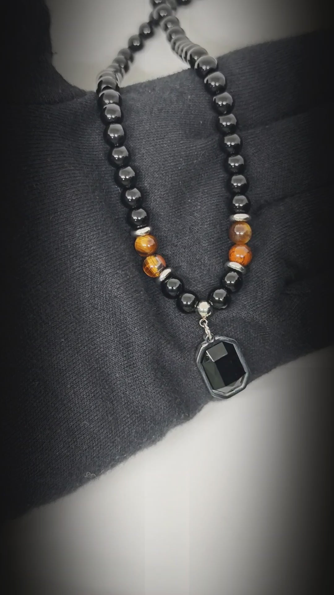 ONYX TIGER EDGE - 7mm Pendant with 19 to 21inch Adjustable Beaded 7mm Necklace for Men and Boys — Pearl / Bead Necklace for Men | THE MEN THING