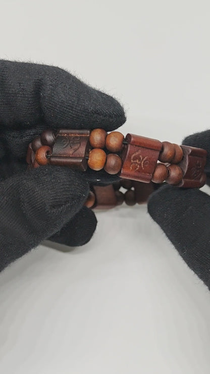 OM SERENITY - 15mm Wooden Beads Bracelet with Natural Stone - Adjustable Bracelet