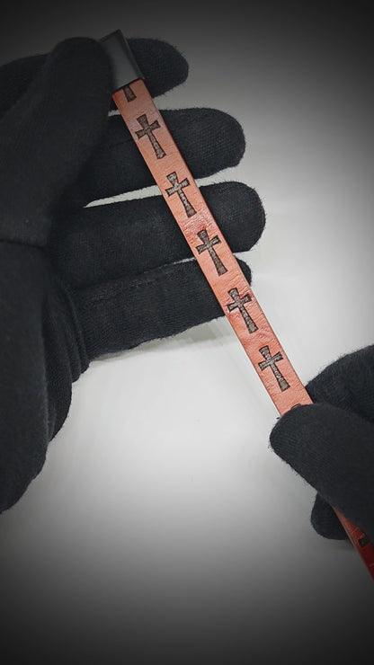 ROGUE BROWN CROSS - 10mm Genuine Leather Bracelet with Stainless Steel Magnetic Buckle for Men & Boys (8.5 inch)