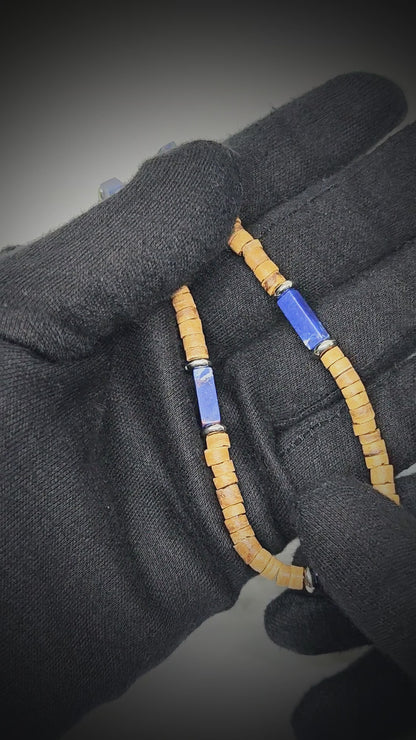 WILDWOOD TRIBAL - Blue 6 mm Beaded Necklace for Men and Boys (21 inches with adjustable silver cable chain)