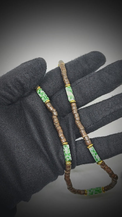 WILDWOOD TRIBAL - Jade Green 6 mm Beaded Necklace for Men and Boys (21 inches with adjustable golden cable chain)