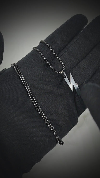 LIGHTNING BLACK BOLT - 10mm Titanium Steel Pendant with 23inch Round Box 4 mm Chain for Men & Boys