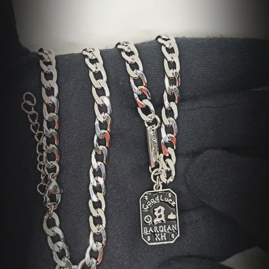 BARDIAN XII DOG TAG - 15mm Pure Titanium Steel Pendant with 22 to 24inch Adjustable Curb 7mm Chain for Men & Boys — SS Pendant/ Necklace for Men | THE MEN THING