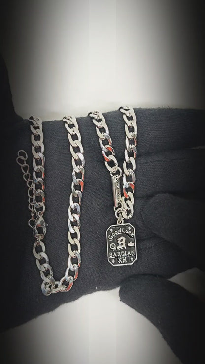 BARDIAN XII DOG TAG - 15mm Pure Titanium Steel Pendant with 22 to 24inch Adjustable Curb 7mm Chain for Men & Boys — SS Pendant/ Necklace for Men | THE MEN THING