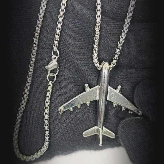SKYJET AIRPLANE - 41mm Titanium Steel Pendant with 28inch Round Box 4mm Chain for Men & Boys — SS Pendant/ Necklace for Men | THE MEN THING
