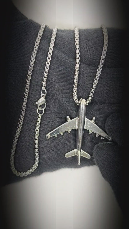 SKYJET AIRPLANE - 41mm Titanium Steel Pendant with 28inch Round Box 4mm Chain for Men & Boys — SS Pendant/ Necklace for Men | THE MEN THING