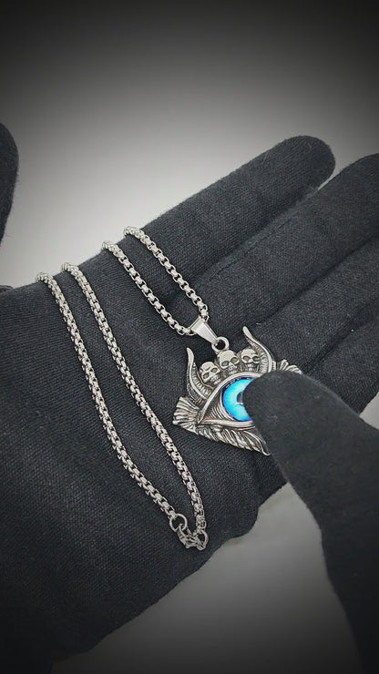 DEMON EYE - 41mm Titanium Steel Pendant with 24inch Round Box 5mm Chain for Men & Boys