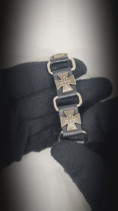 SOVEREIGN CROSS - 23mm Genuine Leather Bracelet with Stainless Steel Buckle Clasp for Men & Boys (8 to 9 inch)