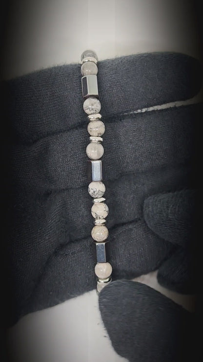 STONEFORGE - GREY - 7mm Beads Bracelet with Natural Stone - 7.5 to 8.5 inch Adjustable Bracelet