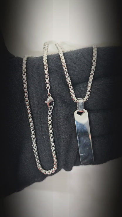 OBSIDIAN STRIPE - STEEL - 11mm Pure Titanium Steel Pendant with 27inch Round Box 4mm Chain for Men & Boys